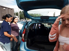 Blond-haired beauty seeking public sex in the backseat