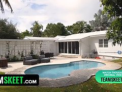 ぽっちゃり, デカパイ, ブロンド, 女 人男 人, 巨大, オマンコ, 三人, オッパイの