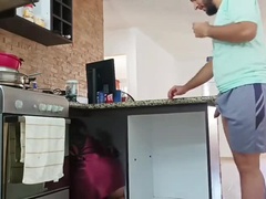 Skinny Venezuelan MILF neighbor gets big dick doggy style and swallows cum in homemade close-up