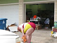 Hot Mature BBW Redhead Nurse Vicki Washes Her Car!