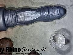 Str8 Aussie fucked by Hankeys XXL Horny Rhino Dildo on fucking machine - Session 02