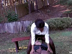 Brunette MILF in Lingerie & Stockings Gets Ravished Outdoors