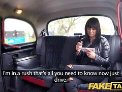 Saucy Czech chick gets her mouth and pussy stuffed in fake taxi