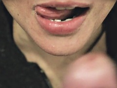 Branquinha de Leite sucking cock and drooling a lot with red pants attached to her body