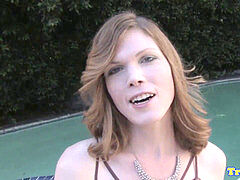 Smalltit ts jacking pecker outdoors