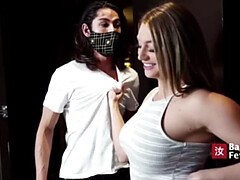 Blonde Babe Kayley Gunner with Huge Balloon Tits Fucked Hard by Ripped Asian Delivery Guy David Lee - AMWF Sex