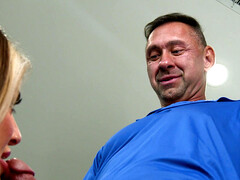 Busty Lolly Dames whips out massive shlong and shoves it down her throat