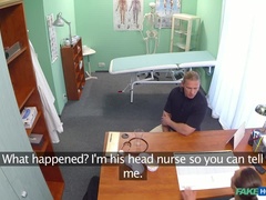 Leie, Blasen, Hundestellung, Krankenschwester, Büro, Muschi, Uniform, Spanner