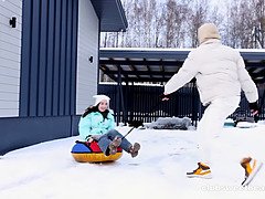 Sia Florence and Christafeer Robien get down and dirty with each other in a tight open sleigh