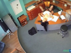 Businessman gets seduced by sexy nurse in stockings