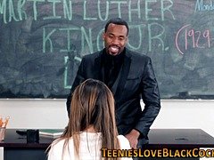 Uniformed teen facialized after blowing