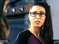 Girlsway nerdy female goes naughty with cougar robot she just made