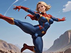 Futanari Captain Marvel Masturbation Selfsuck Cumshots