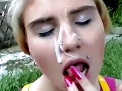 素人, ぶっかけ, ドイツ人, グループ, アウトドア, 公共, 現実, ティーン