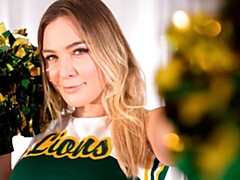 デカ尻, デカパイ, ブロンド, フェラチオ, チアリーダー, バック, 軟体, 淫乱熟女