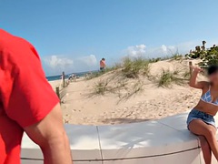 素人, 美女, ビーチ, ビキニ, はじめて, オッパイの