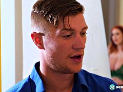 Grote mammen, Pijpbeurt, Sperma shot, Handbeurt, Hd, Ondergoed, Roodharige vrouw, Tiener