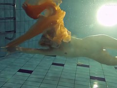 ヨーロピアン, プール, 一人, オッパイの, 水中