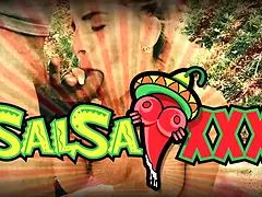 Spicy Latina Annie Quinn fucks Bald guy on the terrace for SalsaXXX