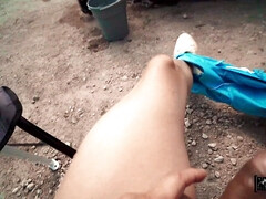 Sucer une bite, Brunette brune, Voiture, De plein air, Pov