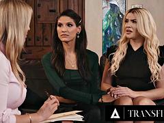 TRANSFIXED - Strict Auditor Rachael Cavalli Makes Sure These Two Hot Trans Roommates Fuck Together