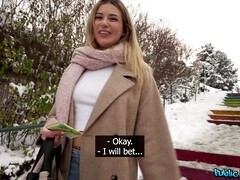 Grosse titten, Blondine, Blasen, Stiefel, Aufs gesicht abspritzen, Jeans, Im freien, Pov