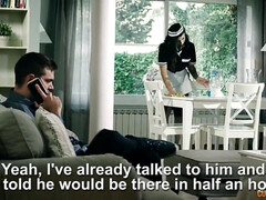 Tussi, Grosse titten, Braunhaarige, Spermaladung, Hardcore, Hausmädchen, Tätowierung, Titten