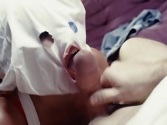 A blonde that has a mask on is getting anally pounded hard