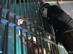 Carly Parker let out of cage to suck cock & take it deep in cunt
