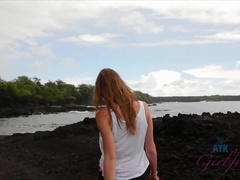 Strand, Fingern, Flashen, Freundin, Behaart, Im freien, Öffentlich, Muschi