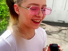 Amateur, Rubia, Hd, Al aire libre, Pequeña, Pov, Chupando, Tetas