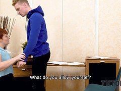 Math tutor hasn't prepared stud for exam and the guy fucks her