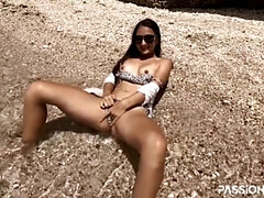 素人, ビーチ, フェラチオ, チン, 女, 乳首, アウトドア, オッパイの