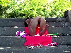 Braunhaarige, Frau, Behaart, Hd, Im freien, Solo, Titten