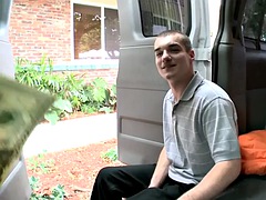 Tricked str8 stud jizzes gay for money in public van outdoor
