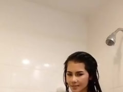アジア人, 女, 指いじり, 軟体, 下着, オマンコ, シャワー, 濡れ