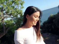 Busty Sasha Coxx fucks outdoors for cash