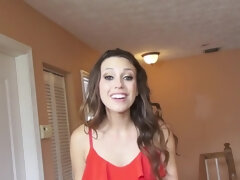 Grateful brunette teen blows hung guy's fat cock in POV