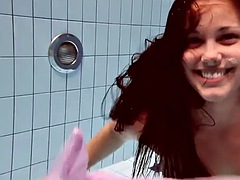 デカパイ, ビキニ, フェティッシュ, ロシア人, 剃毛, 一人, オッパイの, 水中