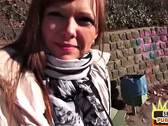 German public MILF in stockings 3some fucked in car outdoor