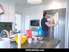 Small red haired lets Big Cock use her face and pussy as pie