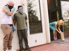Burglars make hot babe wifey cuckold in front of her husband