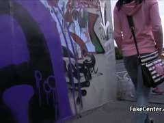 Brunette slim babe fucked outdoors