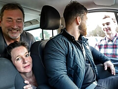 デカチン, デカパイ, 黒人, 茶髪の, 車, バック, 熟年, 淫乱熟女