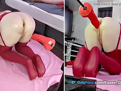 素人, ブロンド, イギリス人, 巨大なディルド, 下着, オナニー, 淫乱熟女, おもちゃ