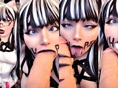 素人, フェラチオ, 口内発射, ディルド, 女, 巨大なディルド, メイド, フェラする