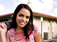 American brunette in bra & top gets her throat stretched in a wild deepthroat frenzy at the sex store