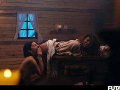 Brunette Futanari Sarah Heizel and Barbie Rous Creampie