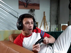 Skinny brunette playing funny games with her stepbro