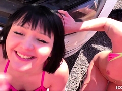 TWO TEEN COUPLES CHANGE HER GF TO FUCK OUTDOOR AT CAR